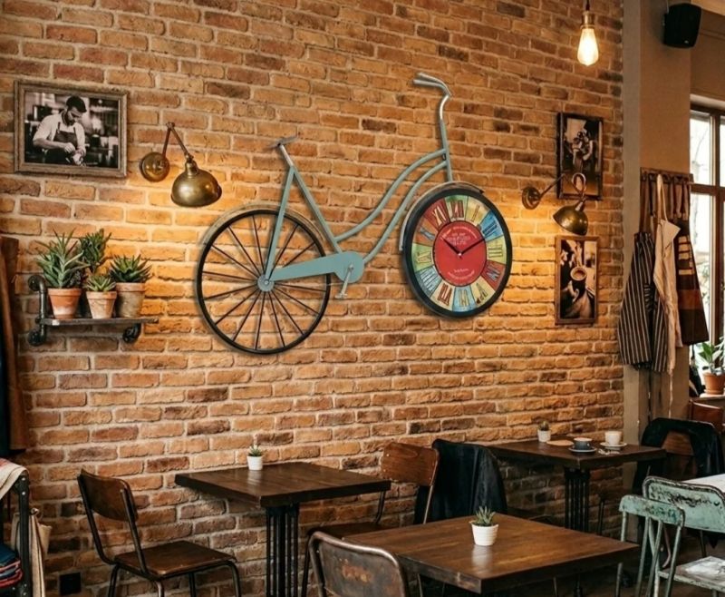 FERFORJE RETRO ESKİTME BİSİKLET BÜYÜK BOY DUVAR SAATİ  102 x 63 CM  